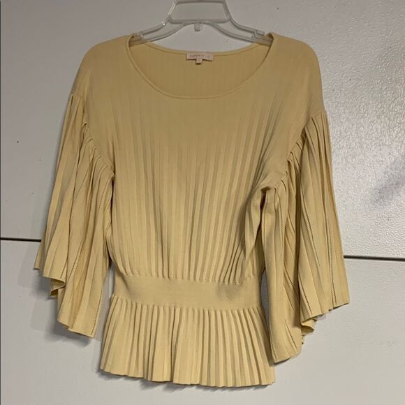 REBECCA TAYLOR SUPRESSED WAIST BUTTER YELLOW PLEATED BLOUSE SWEATER SMALL - Picture 3 of 6